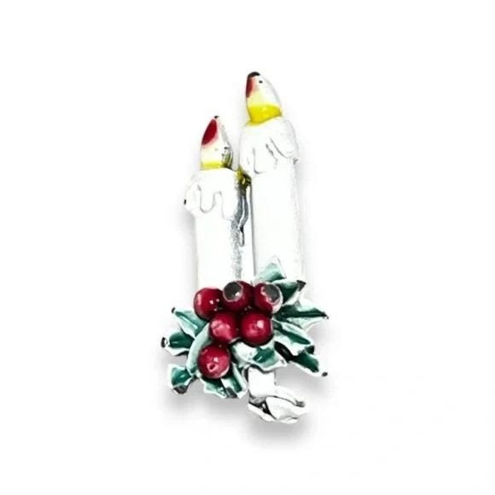 Christmas Candles Holly Vintage Brooch Pin A30